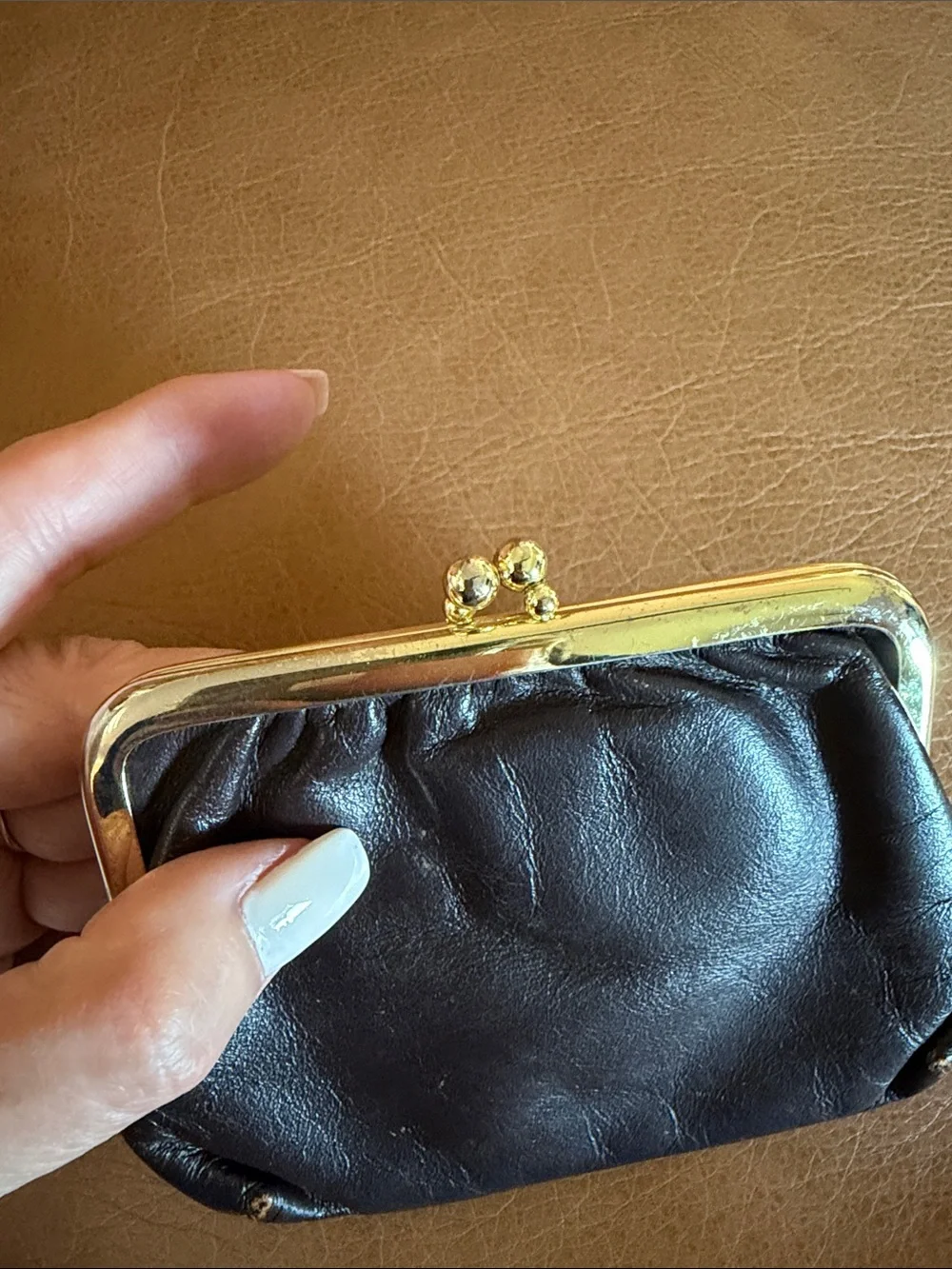 🖤Vintage🖤Buxton Black Genuine Leather Kiss-Lock Coin Purse